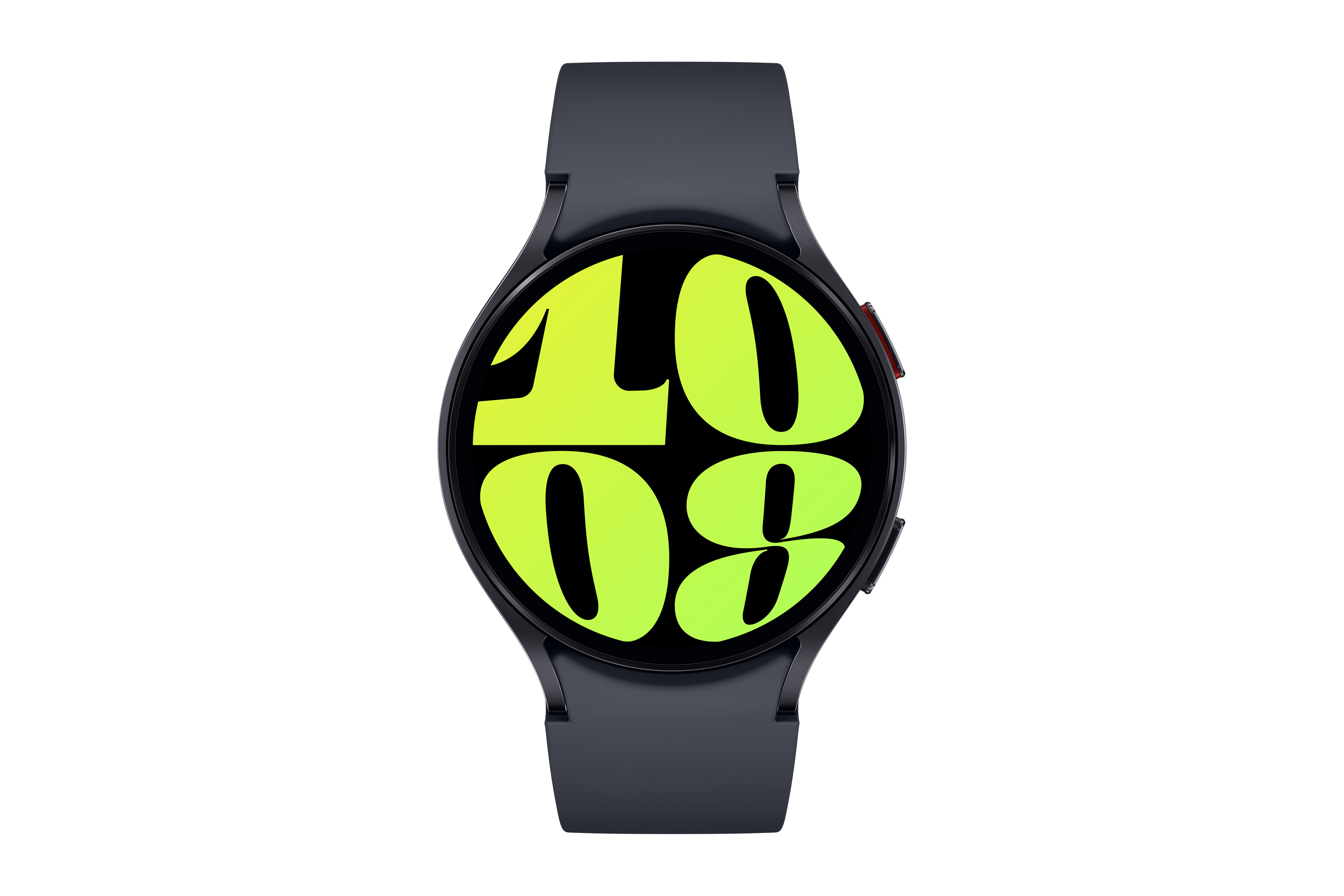 Ciemnoszary smartwatch z jasnożółtymi cyframi 10:08.