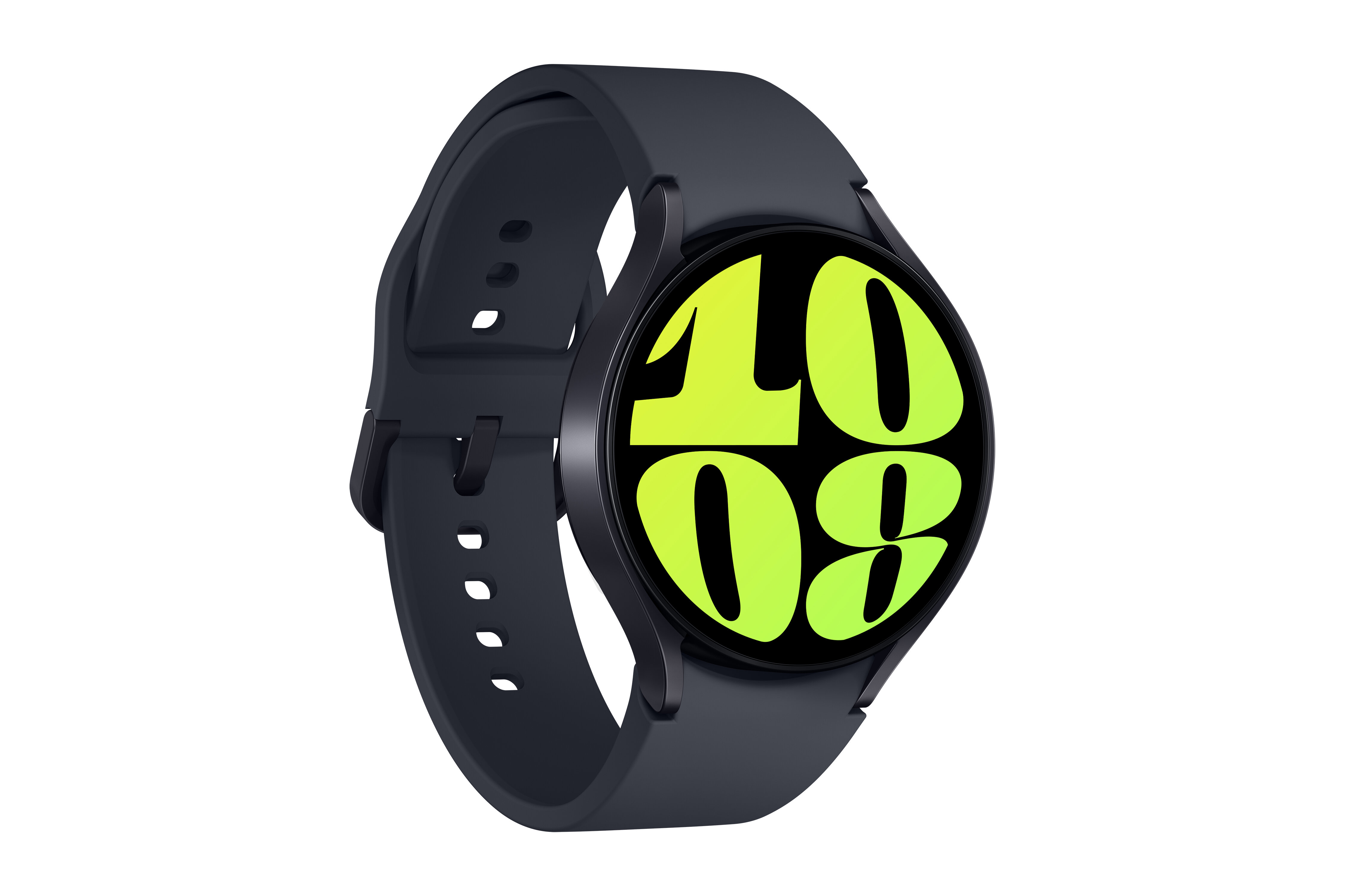 Ciemny smartwatch wyświetlający jasnożółte cyfry na ekranie.