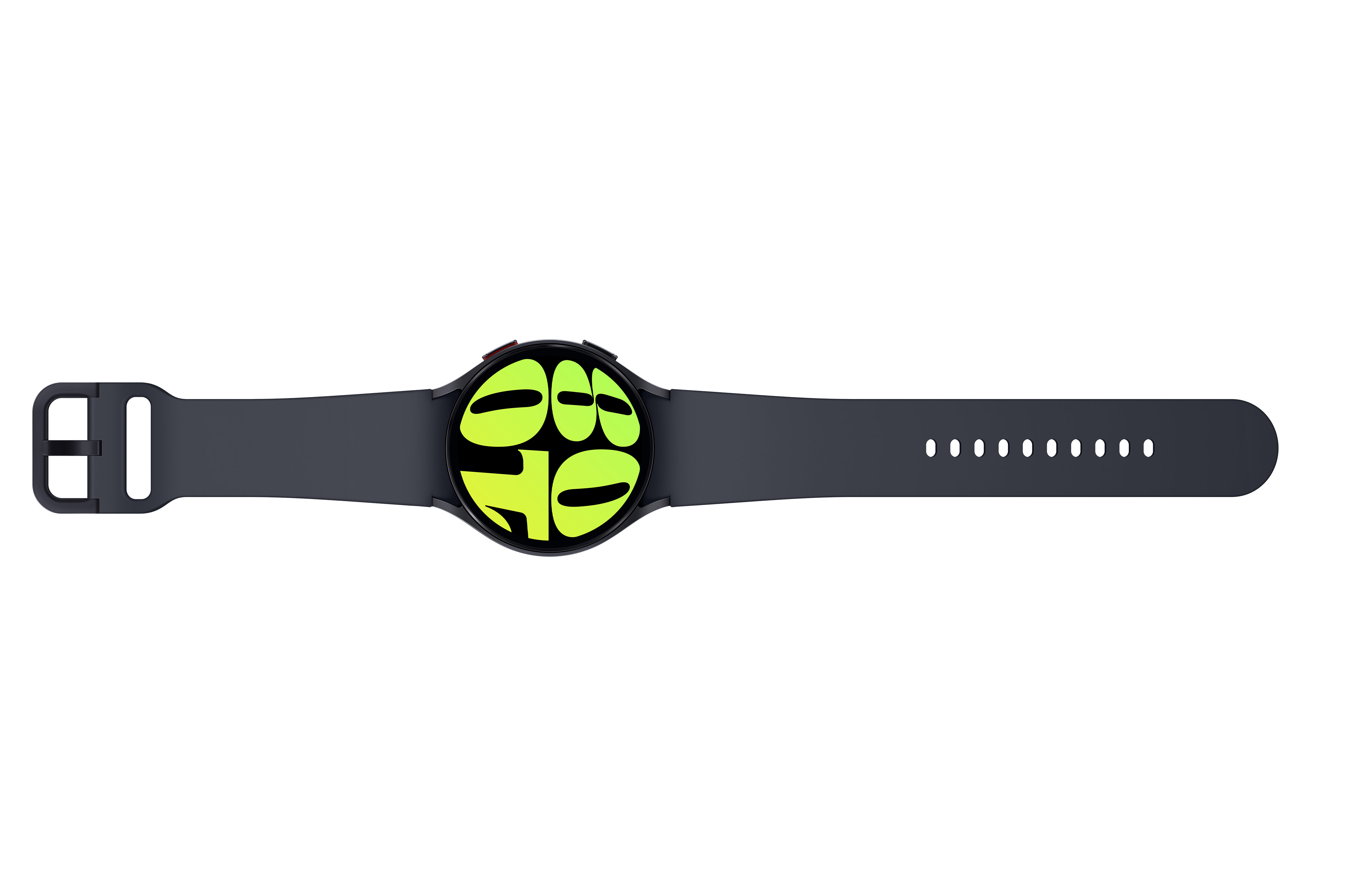 Ciemny smartwatch z jasnym, żółto-zielonym wyświetlaczem.