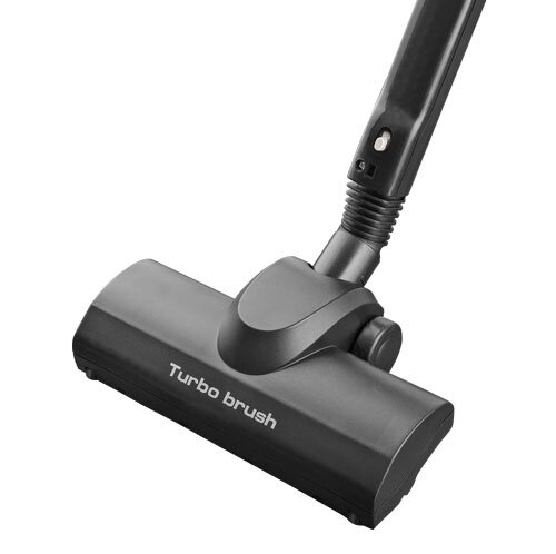 Czarny osprzęt do odkurzacza z turboszczotką na białym tle.