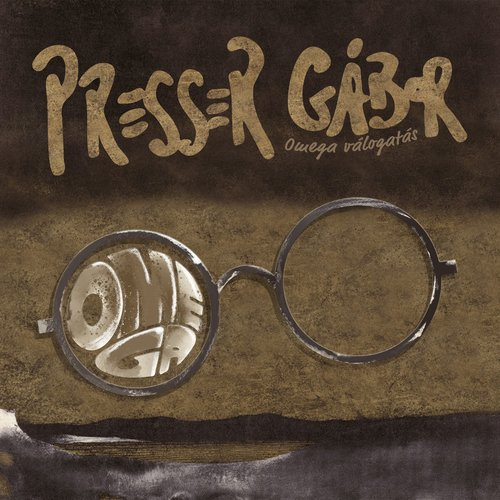 Arany "PRESSER GÁBR" felirat kerek szemüveglencsék felett, sötét háttéren.