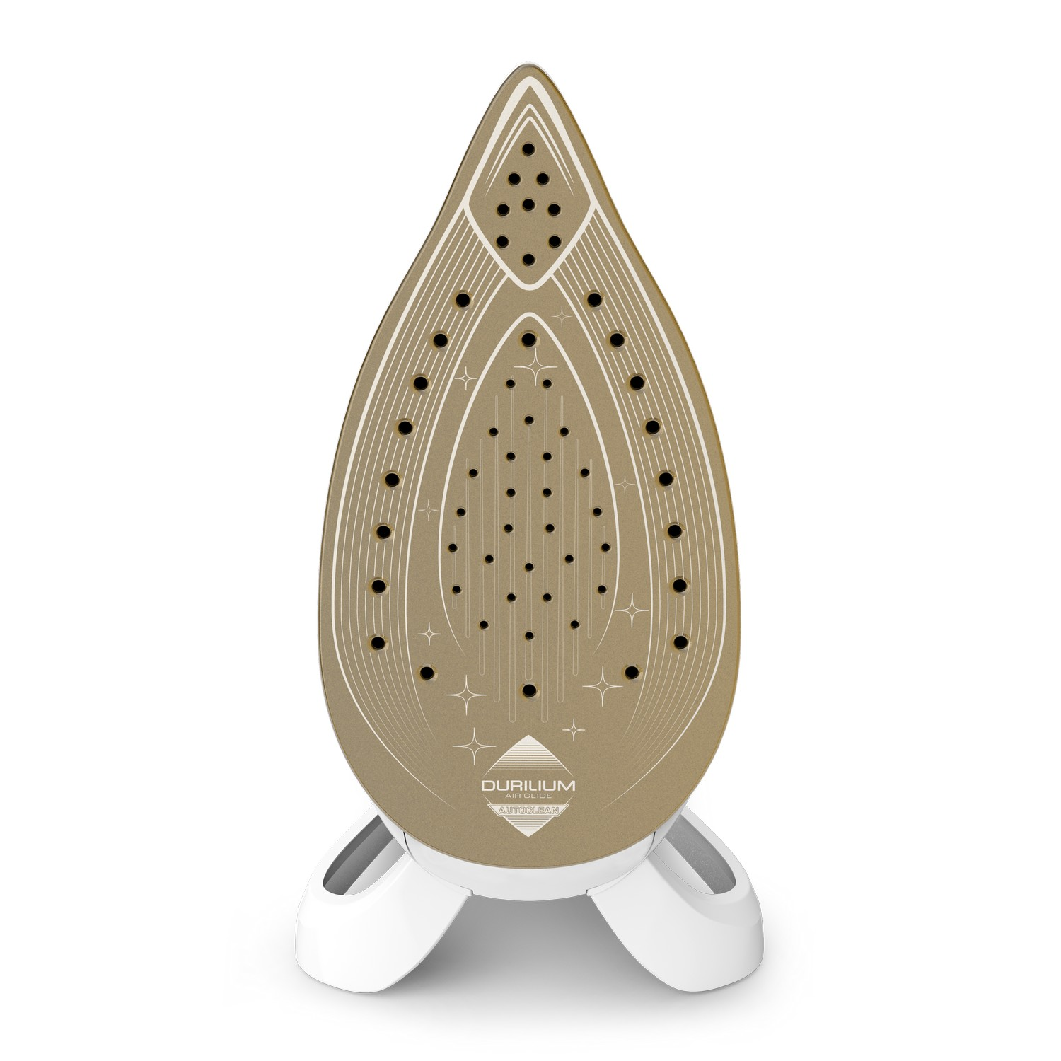 Iron soleplate with multiple holes and a gold color.