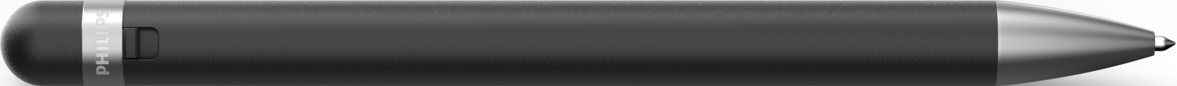 Un stylet noir avec une pointe argentée et un bouton sur le côté.