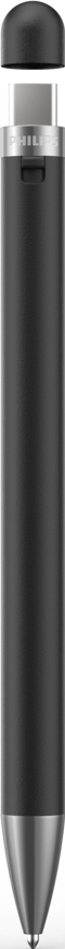 Stylet noir avec pointe métallique argentée et partie supérieure noire.