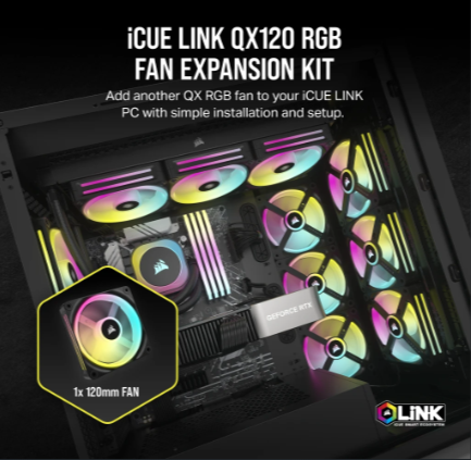 Kit di espansione ventola Corsair iCUE LINK QX120 RGB nero e giallo.