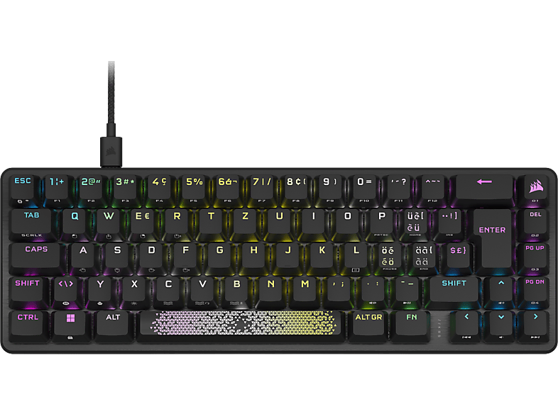 CORSAIR K65 PRO MINI RGB - Gaming Tastatur, Kabelgebunden, QWERTZ, 65%, Opto-Mechanical, Corsair OPX RGB, Schwarz