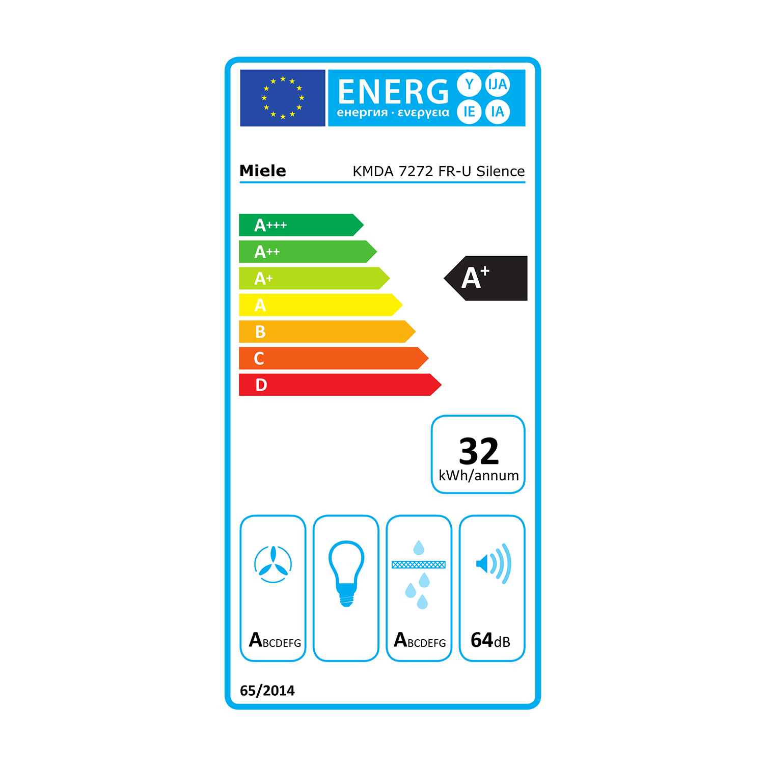Etichetta energetica per un elettrodomestico Miele.