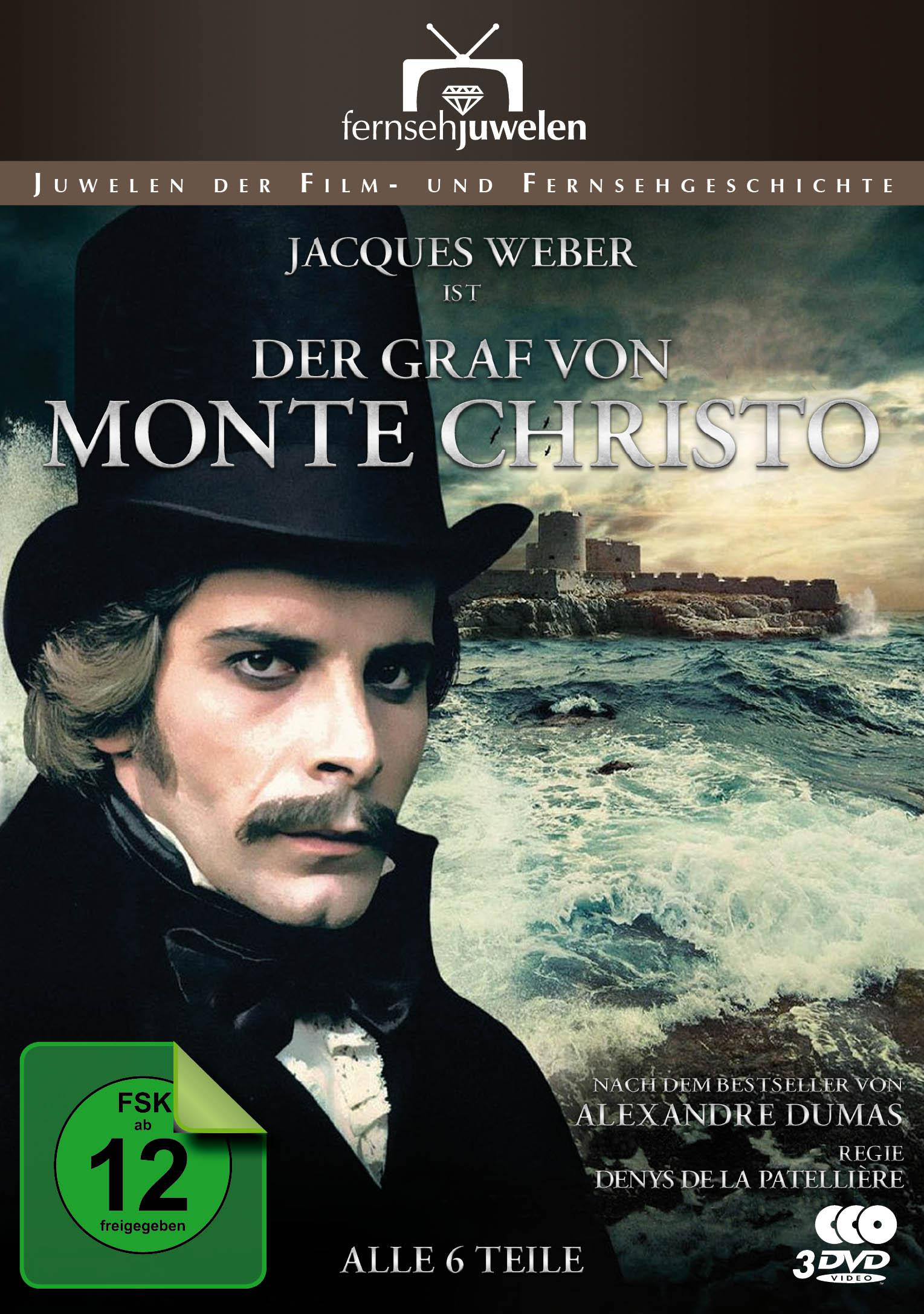 Filmposter, ein Mann mit Zylinder, Text oben, eine Burg im Hintergrund.