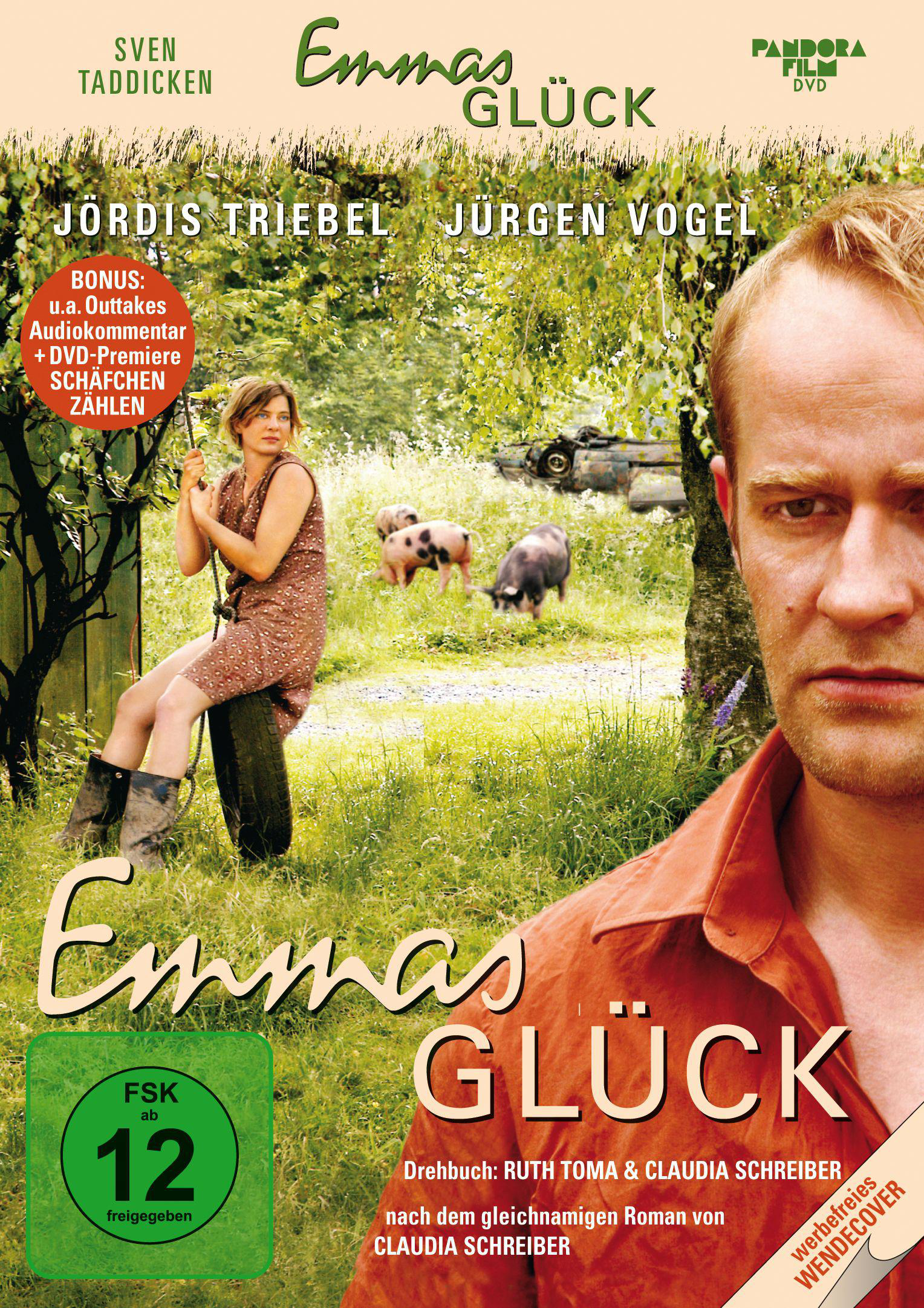 DVD-Cover: Frau, Schweine, Mann. Titel: Emma's Glück. Deutscher Text.