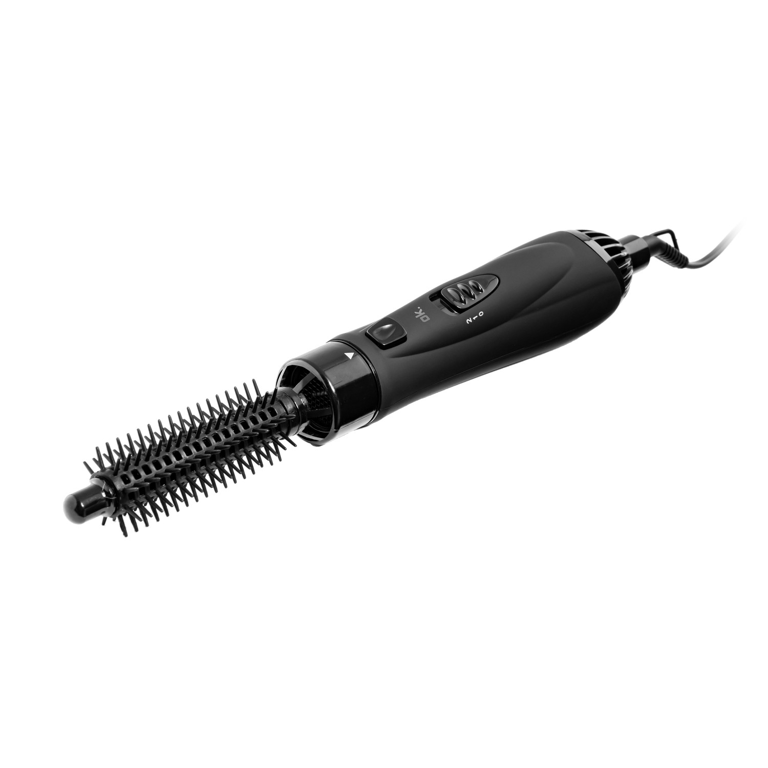 Black curling iron brush. White background.