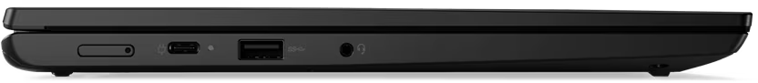 Schwarze Seite eines Laptops mit Anschlüssen zum Aufladen, für USB und Audio.