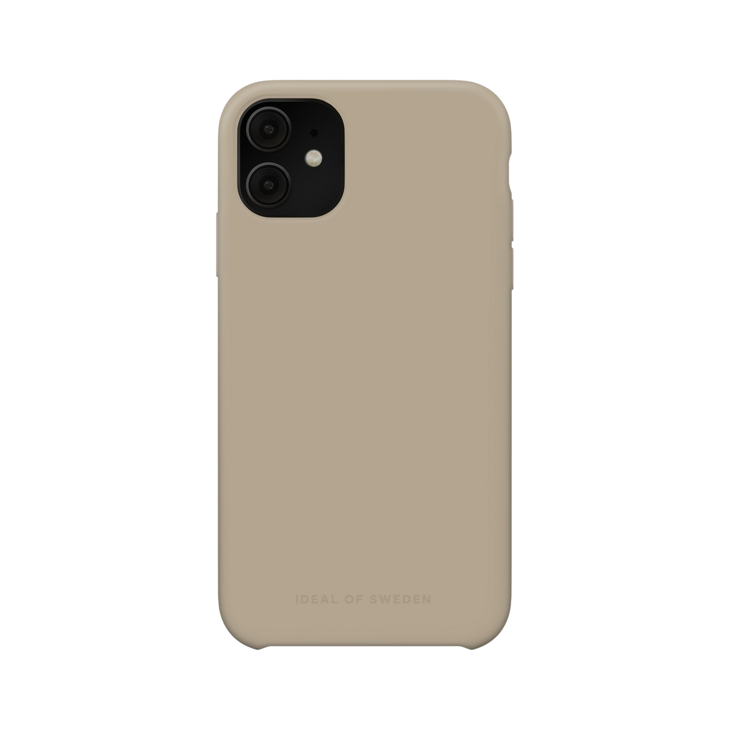 Une coque de téléphone couleur beige avec une finition lisse et mate, et le texte Ideal of Sweden.