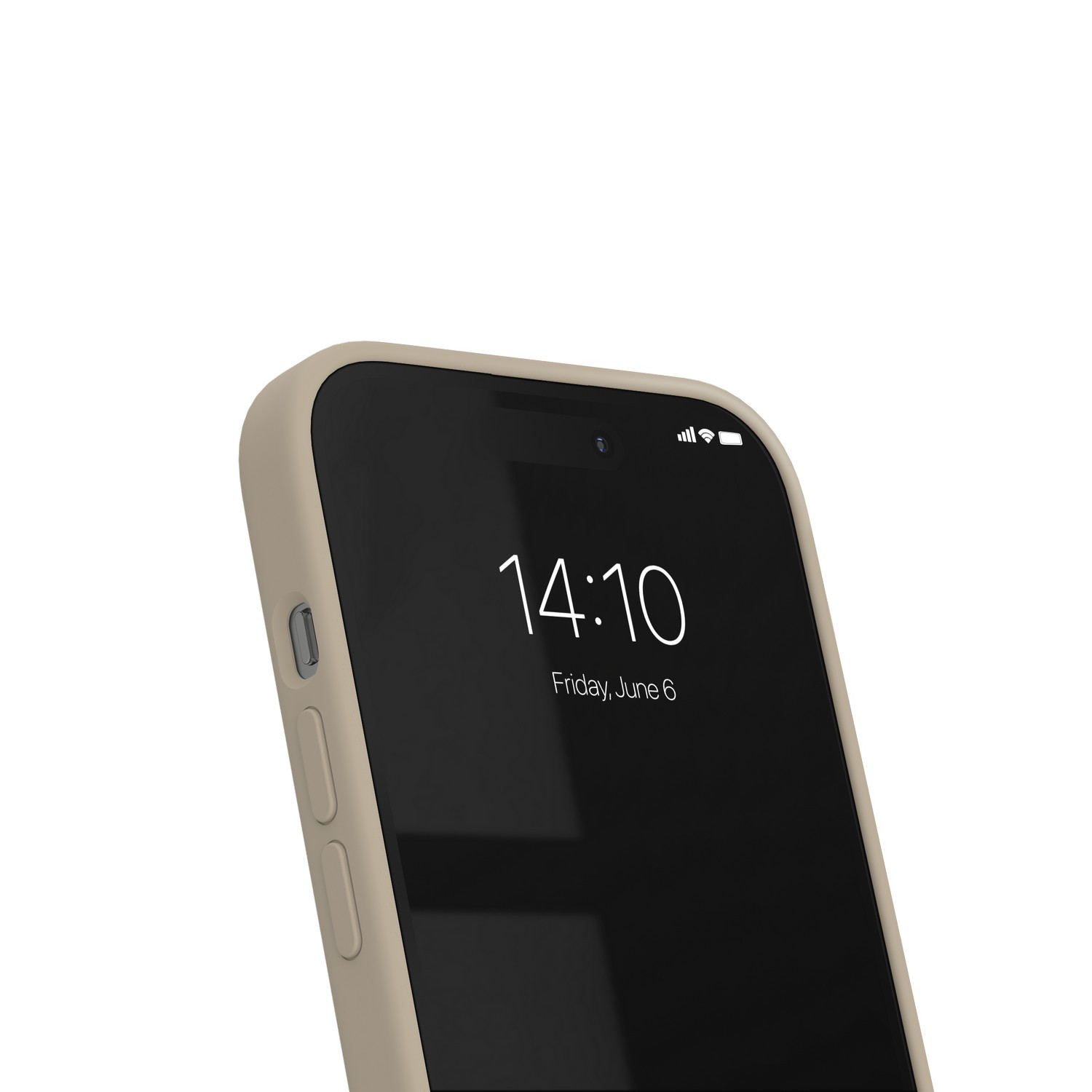 Close-up van een telefoon met de tijd en datum op het scherm.