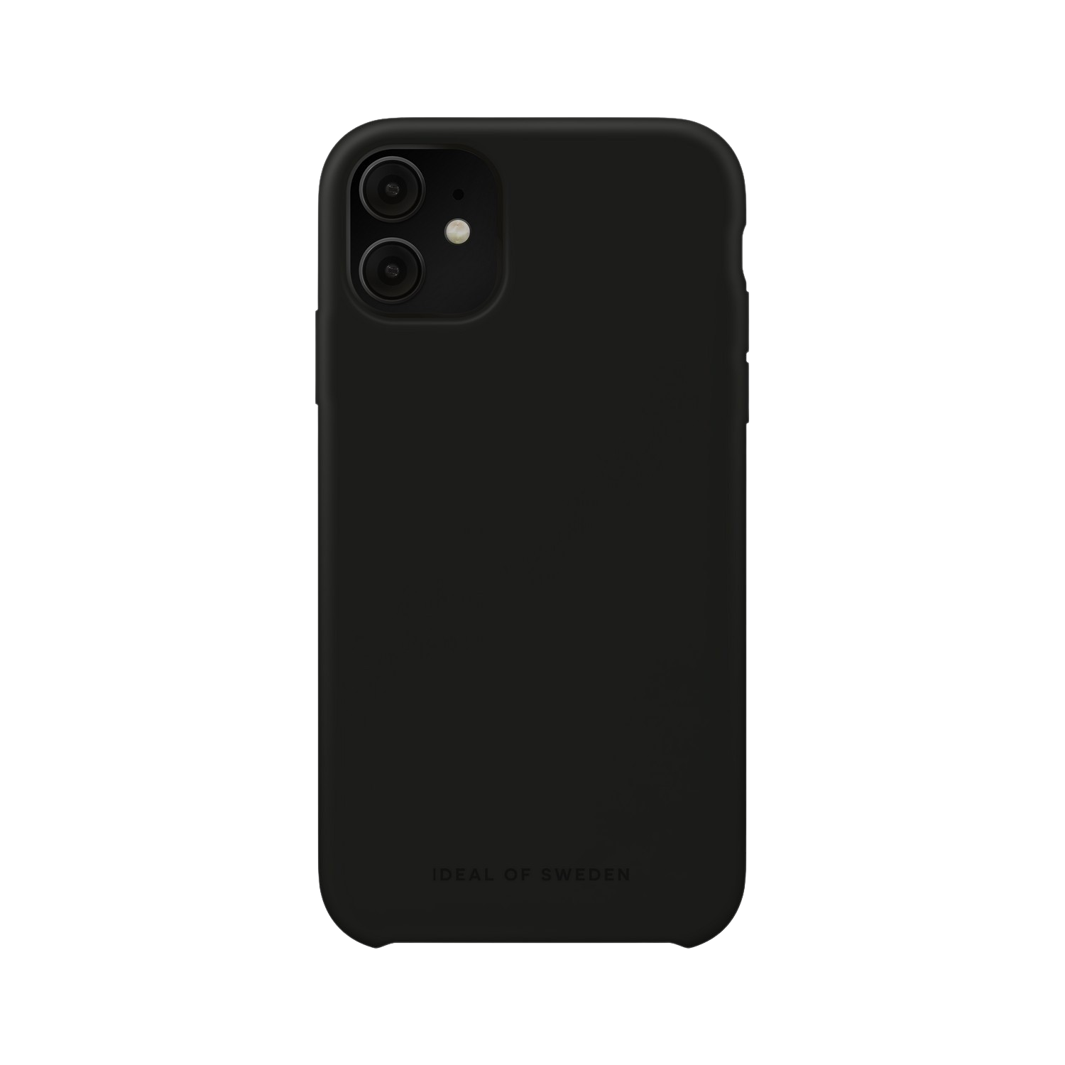 Une coque de téléphone noire avec le logo Ideal of Sweden sur fond noir.
