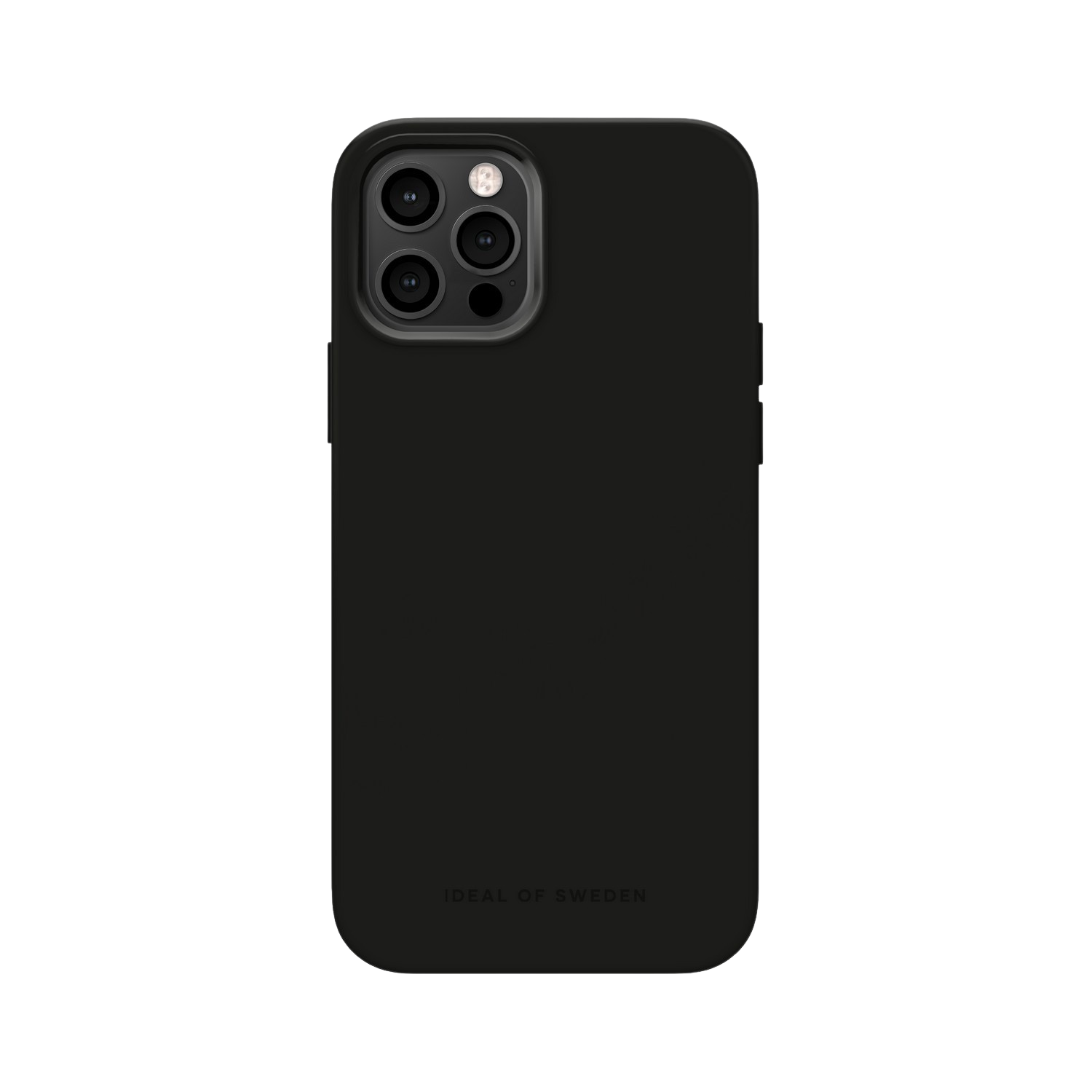 Zwarte telefoonhoes met vier cameralenzen, Ideal of Sweden logo.