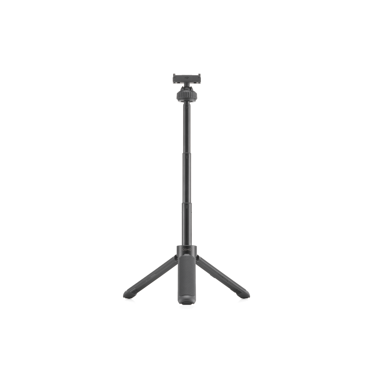 Black tripod with a phone holder on a white background.