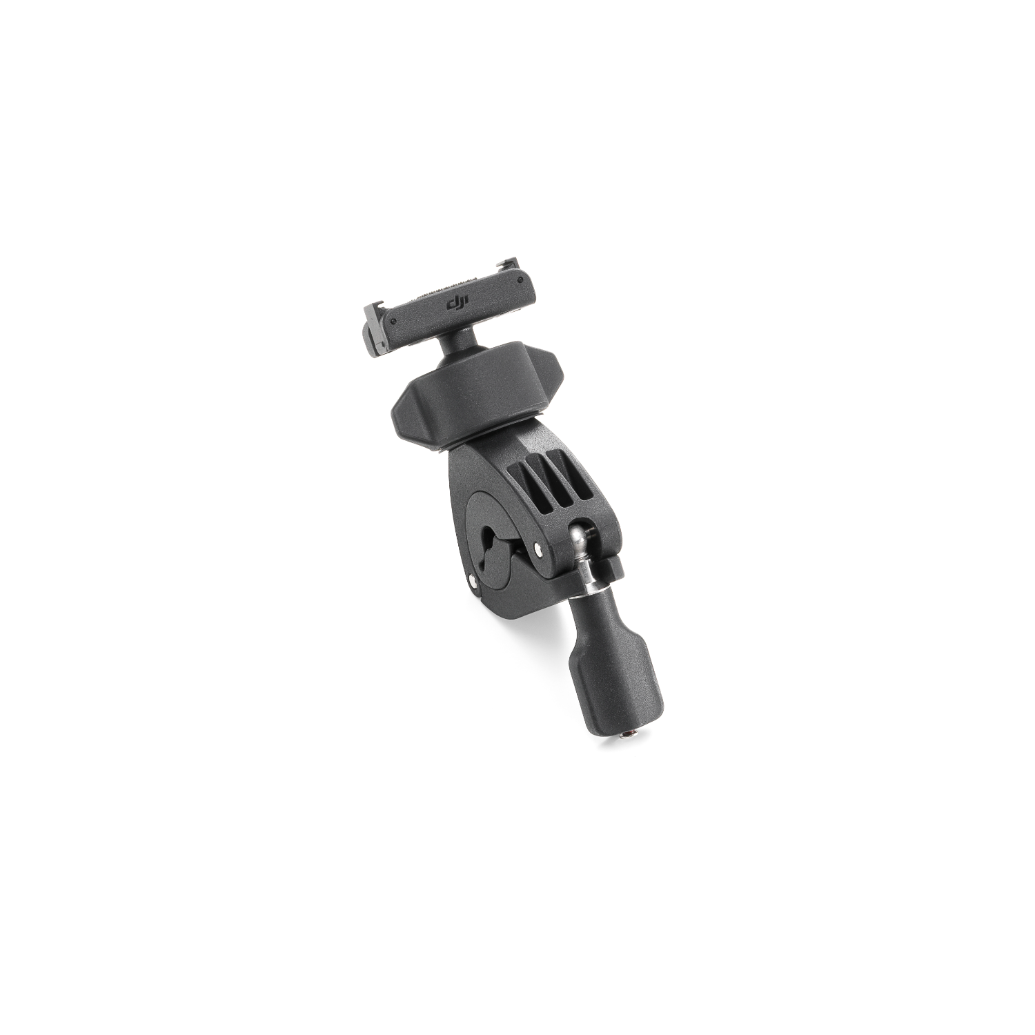 Black camera mount with a ball joint and a DJI logo.