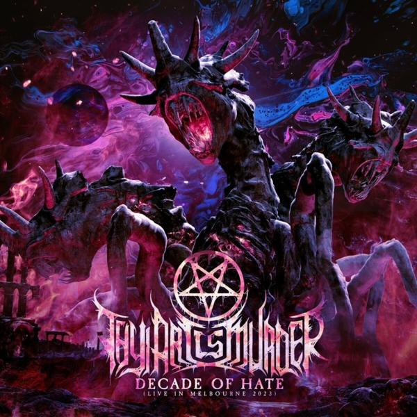 Albumcover, eine dämonische Figur mit Hörnern. Bandname: Thy Art Is Murder. Titel: Decade of Hate.