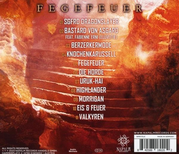 CD-Cover mit Titelliste, Titel 'Fegefeuer' in Rot und Hintergrund mit Steinstufen.