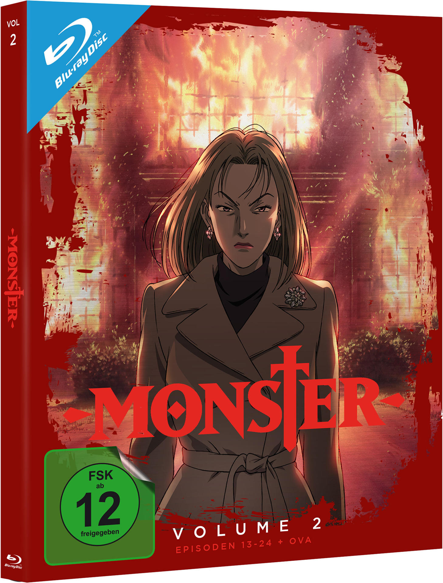 Blu-ray Disc Hülle mit Anime-Art, Frau auf dem Cover, Feuer Hintergrund und Text.