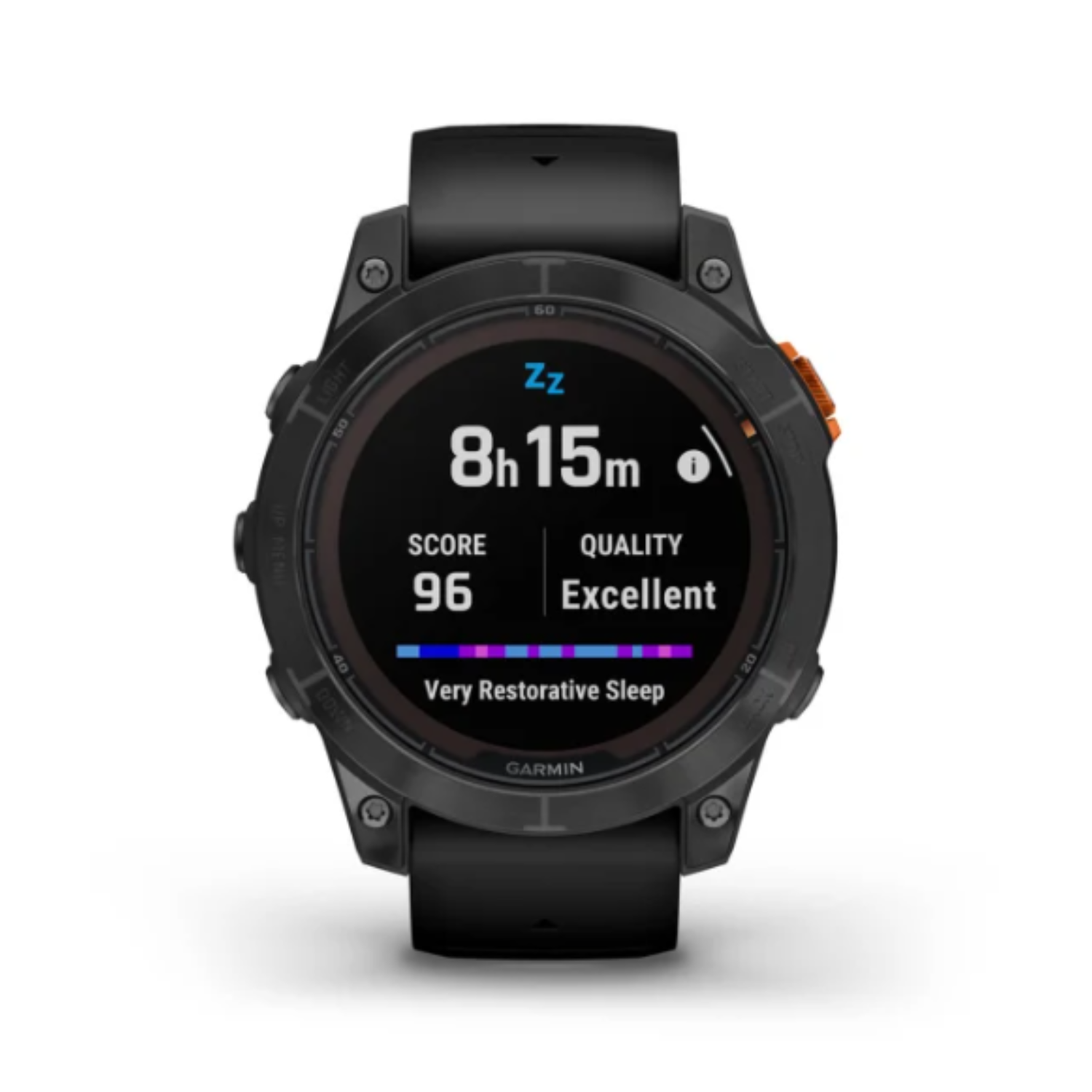 Zwarte smartwatch met een rond display met slaapgegevens.