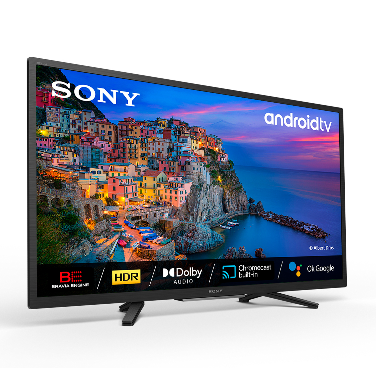 TV Sony con scena cittadina colorata sullo schermo.
