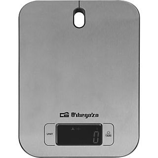 Balanza de cocina - Orbegozo PC 1017, Hasta 5 kg, Pantalla LCD, Tara, Apagado automático, Inox