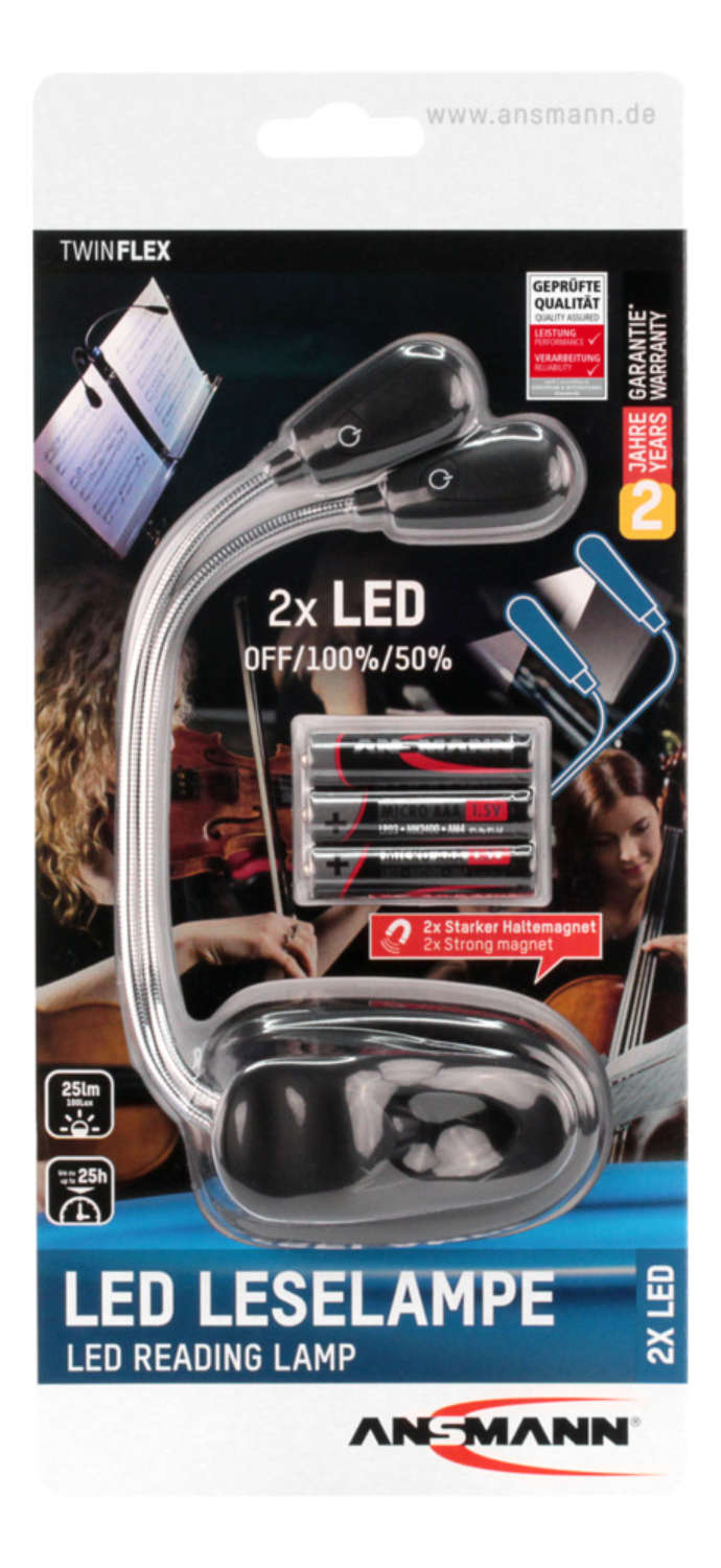 LED-Leselampe mit Batterien.