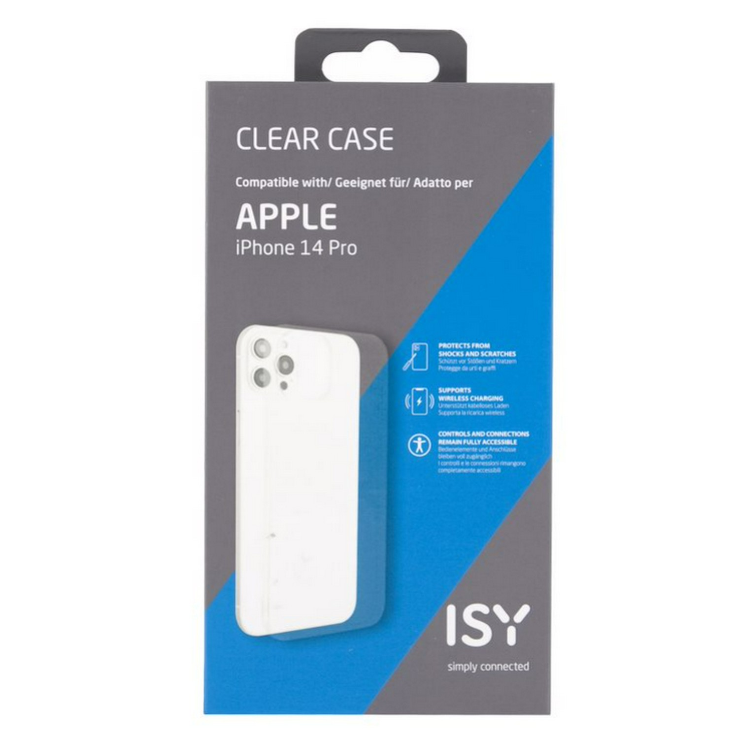 Een witte telefoonhoesjesdoos compatibel met Apple iPhone 14 Pro, met de hoes.