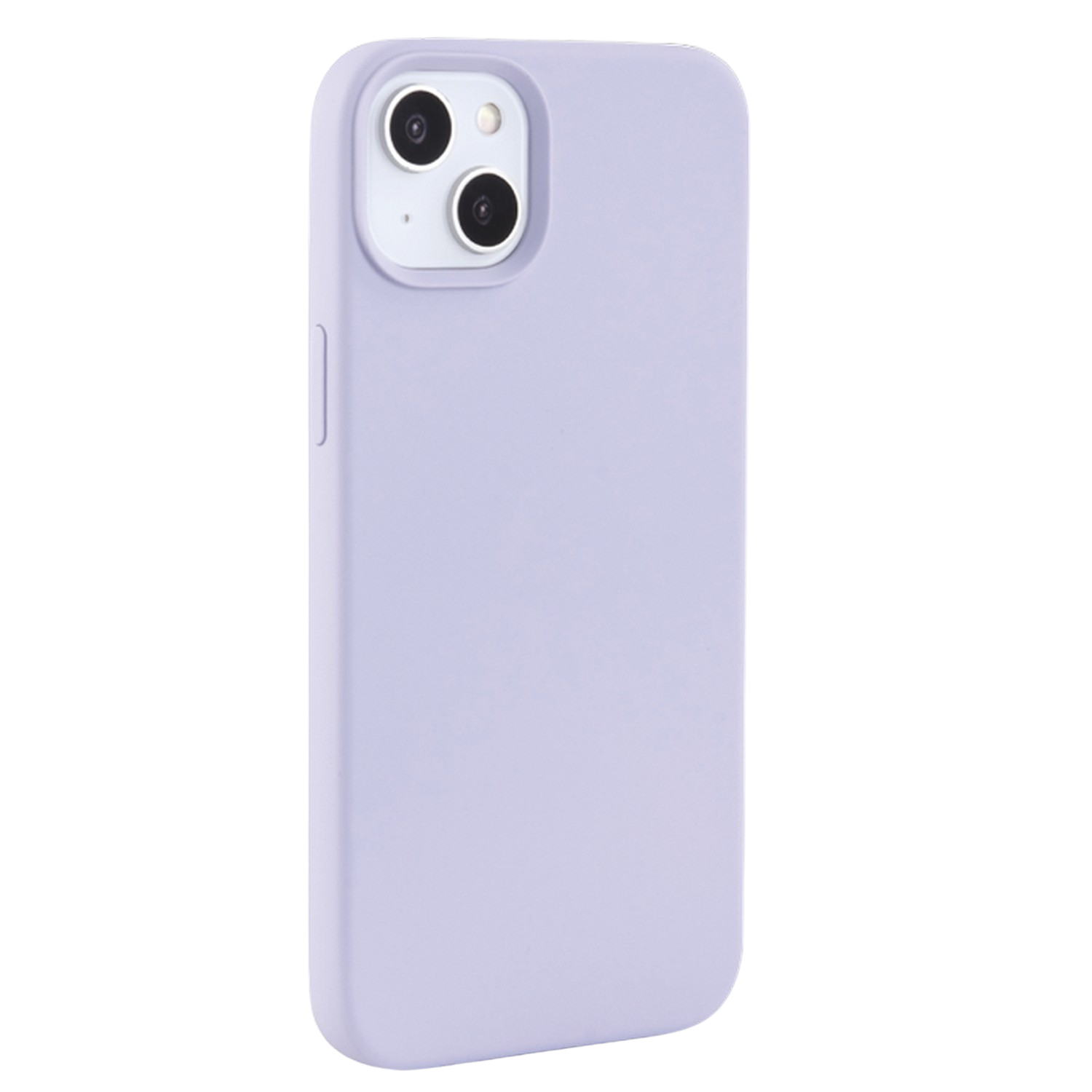 Une coque de téléphone violet clair. La coque a un appareil photo avec deux lentilles.