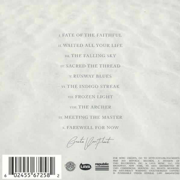 Rückseite eines CD-Covers mit Songtiteln und Bandnamen.