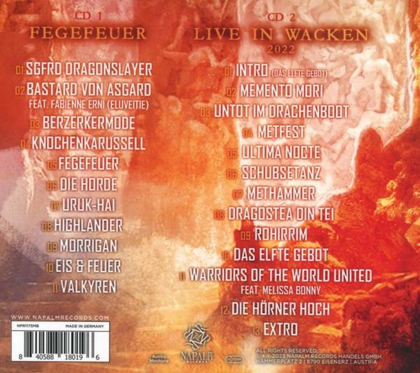 CD-Cover mit Titellisten für 'FefeFeuer Live in Wacken 2022'.