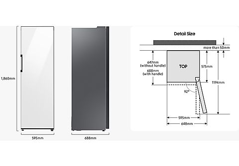 Frigorífico una puerta - Samsung BESPOKE personalizable SMART AI RR39C76C3AP/EF, No Frost, 186cm, 387l, Metal Cooling, WiFi, Clean White