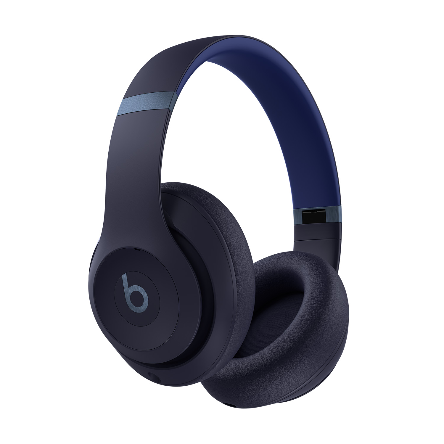Auriculares Beats azul oscuro con diadema y almohadillas azul oscuro.