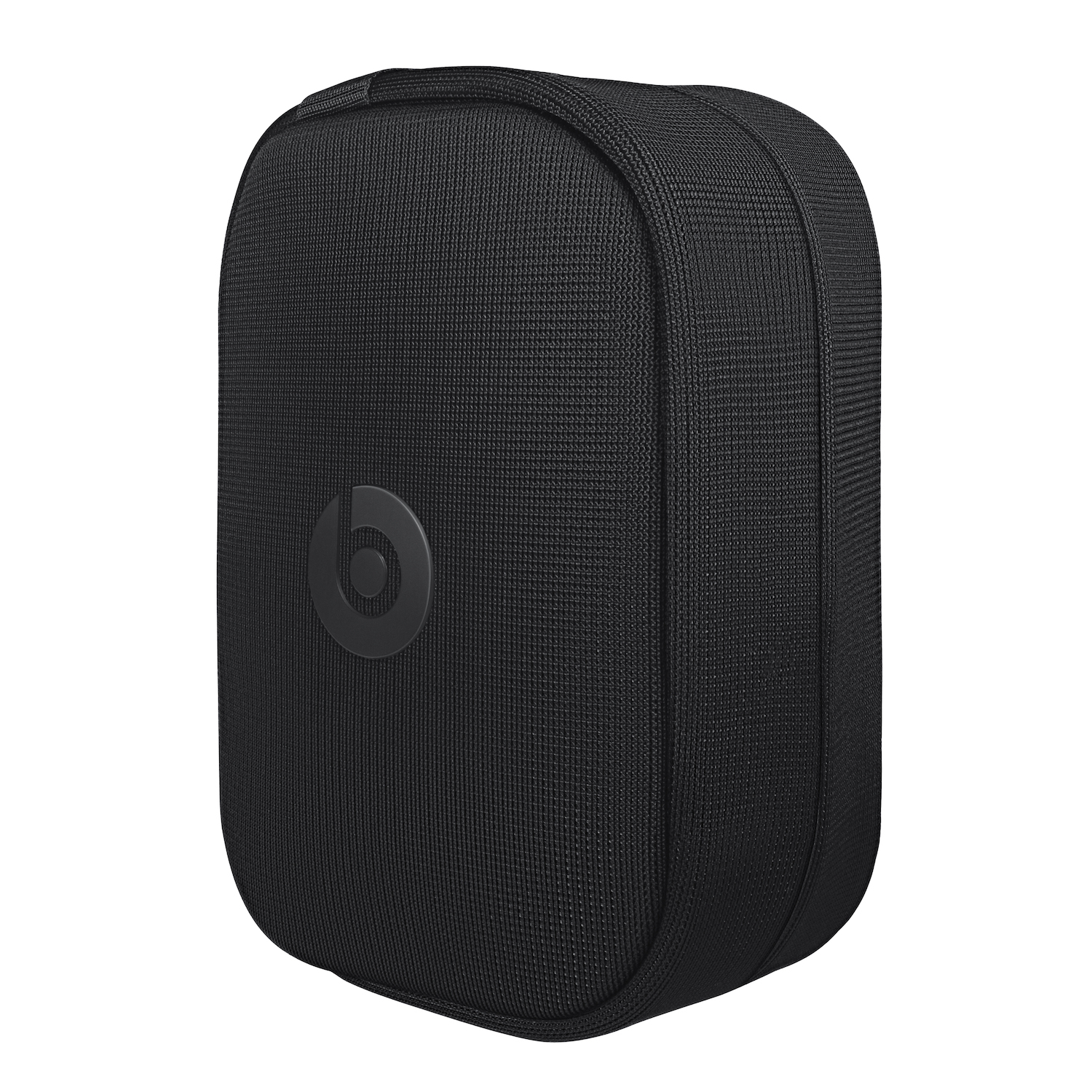 Estuche negro para auriculares Beats con el logotipo circular de Beats en el frente.
