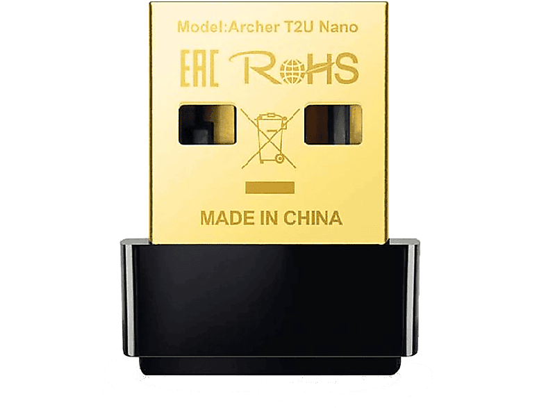 Adaptador Wi-Fi USB - TP-Link Archer T2U Nano, Velocidad transferencia 633 Mbps, 2.0, Doble Banda, 5 GHz, Negro