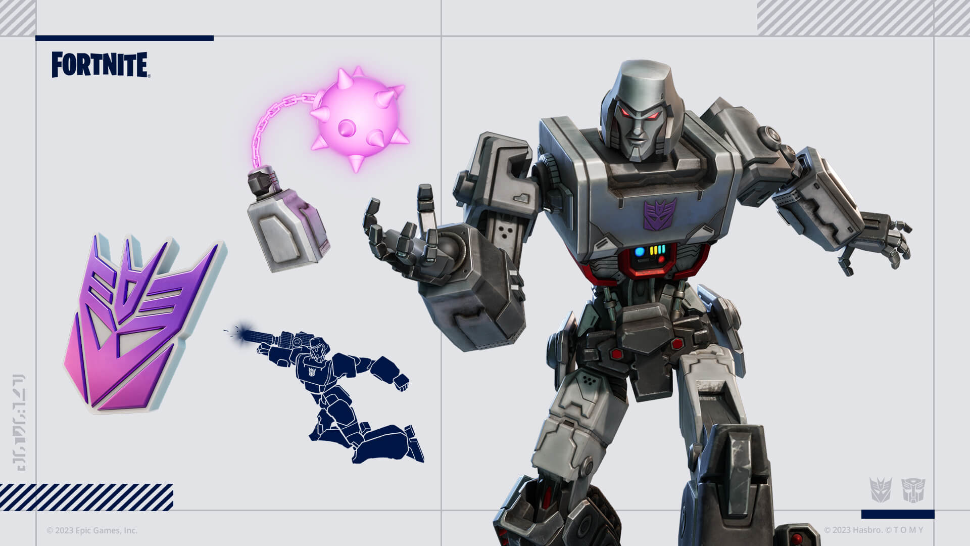 Fortnite-Bild mit dem Decepticon-Logo und einem Roboter.