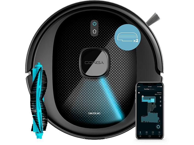 Cecotec Conga 7490 Immortal X-Treme, 4en1, 2600 Pa, 120 min, Modo turbo, Retorno automático, Wi-Fi, Negro