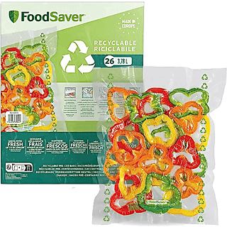 Bolsas de envasado - Foodsaver FSBE3202X-01, Plástico mixto, 26 bolsas, 3.78 l, Aptas para congelar y cocer, Transparente
