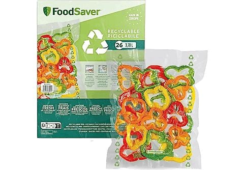 Bolsas de envasado  Foodsaver FSBE3202X-01, Plástico mixto, 26 bolsas,  3.78 l, Aptas para congelar y cocer, Transparente