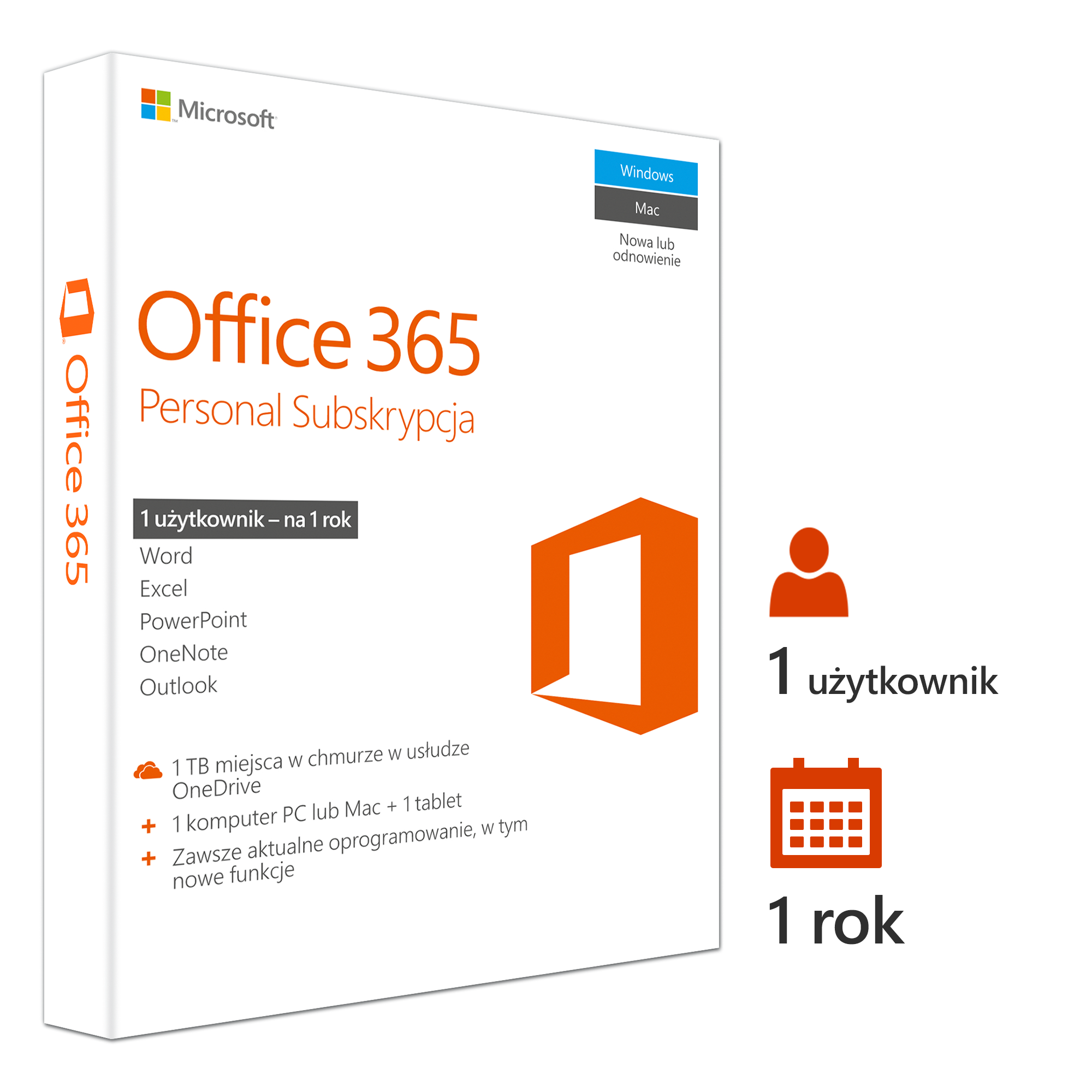 Subskrypcja Office 365 Personal 32/64 Bit PL 1 rok (PC/MAC)
