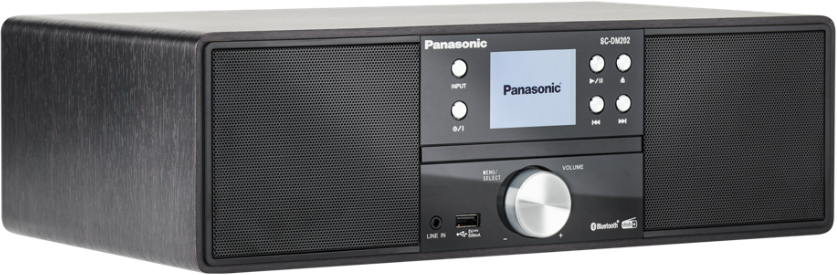 Fekete Panasonic SC-DM202 HiFi rendszer kijelzővel.