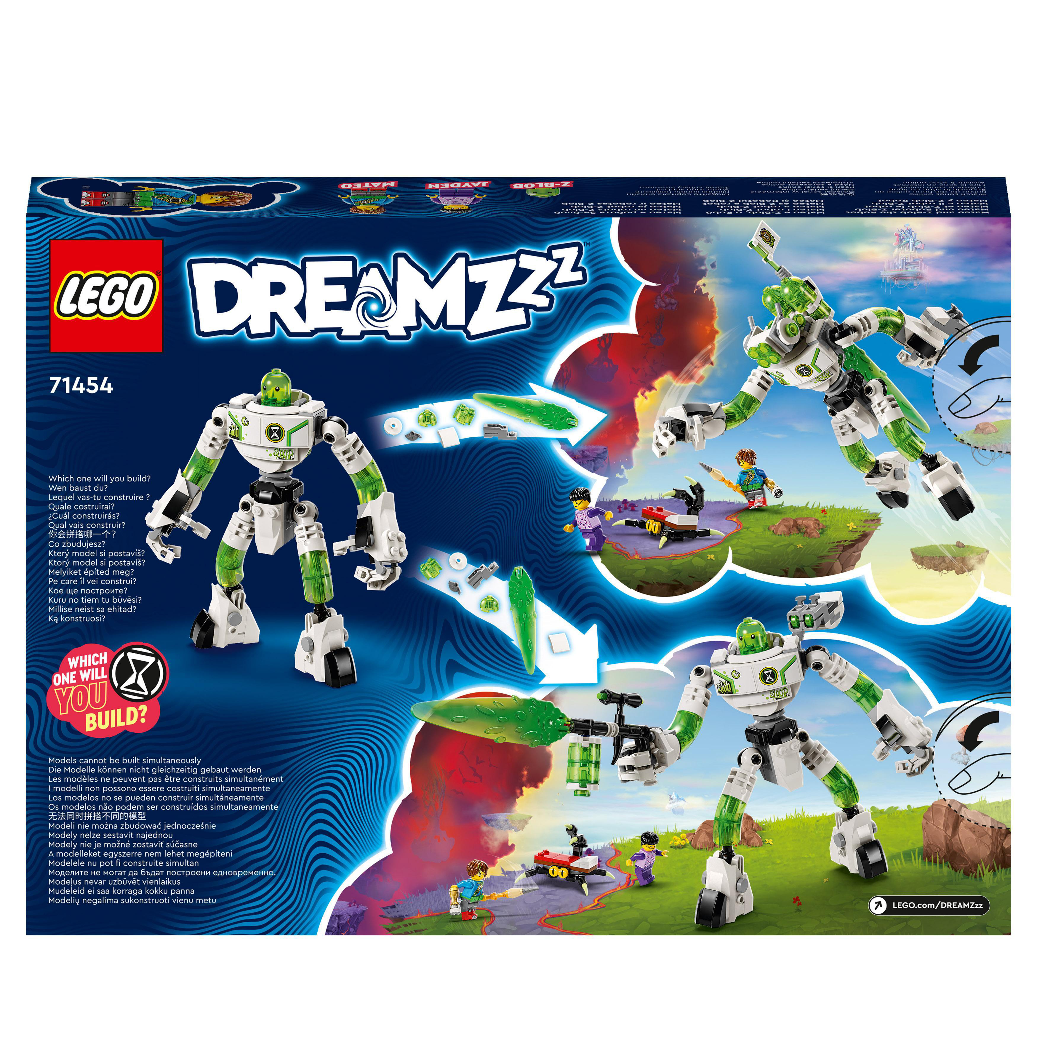 LEGO Dreamzzz Box zeigt einen Roboter und Actionszenen mit Figuren.