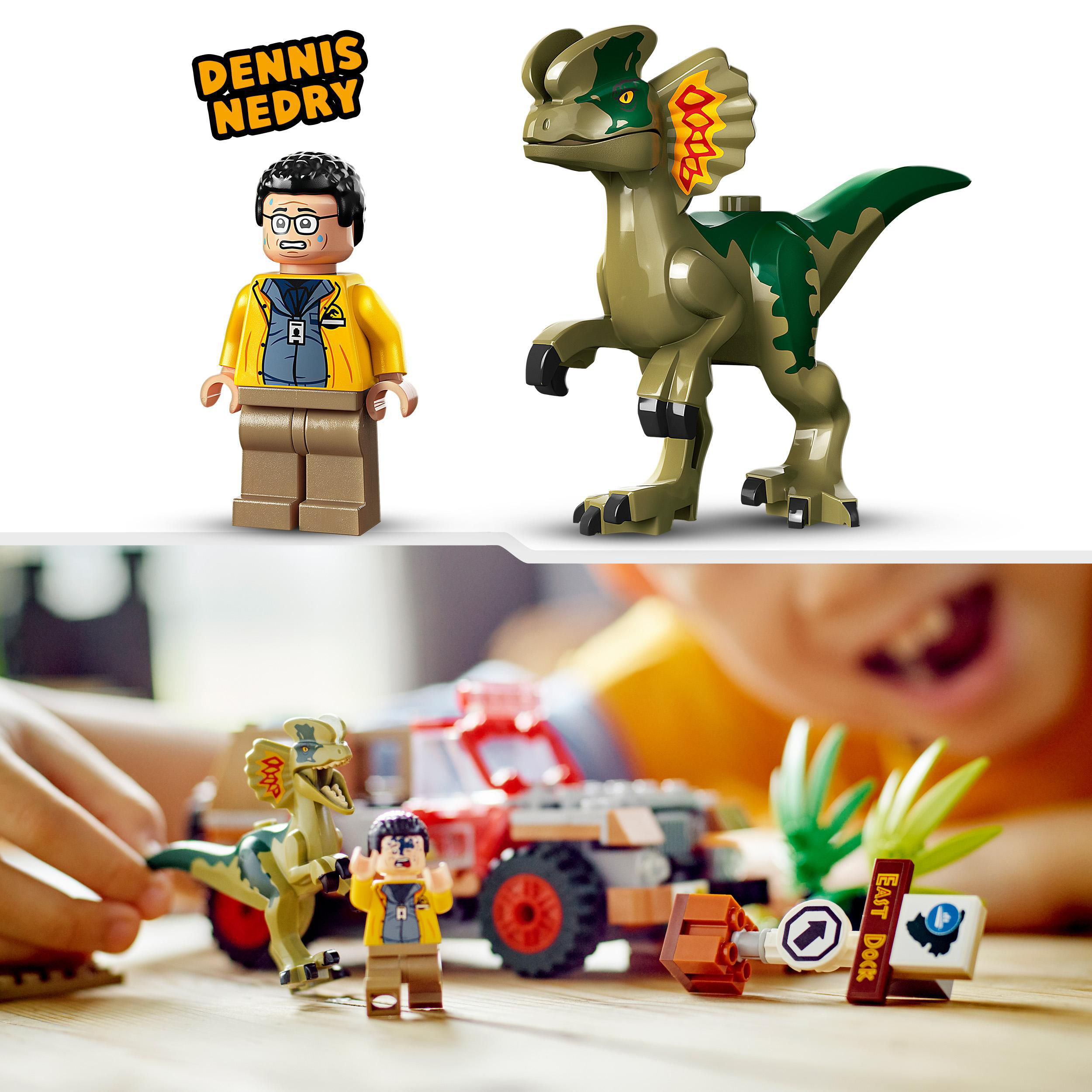 76958 Dilophosaurus Jurassic Park Mehrfarbig des Hinterhalt Bausatz, LEGO