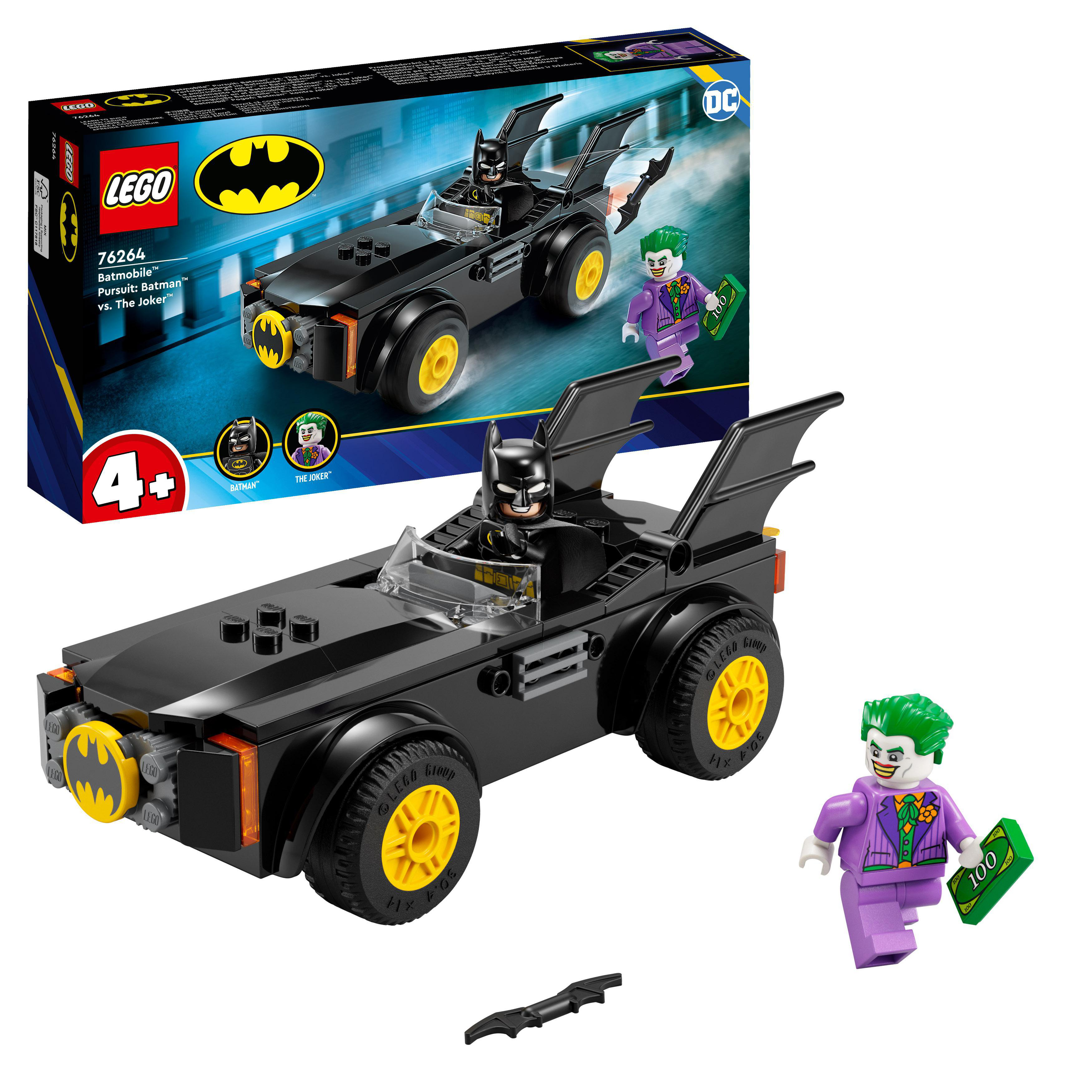 LEGO DC 76264 Verfolgungsjagd Joker im Bausatz, Batman Mehrfarbig vs. Batmobile