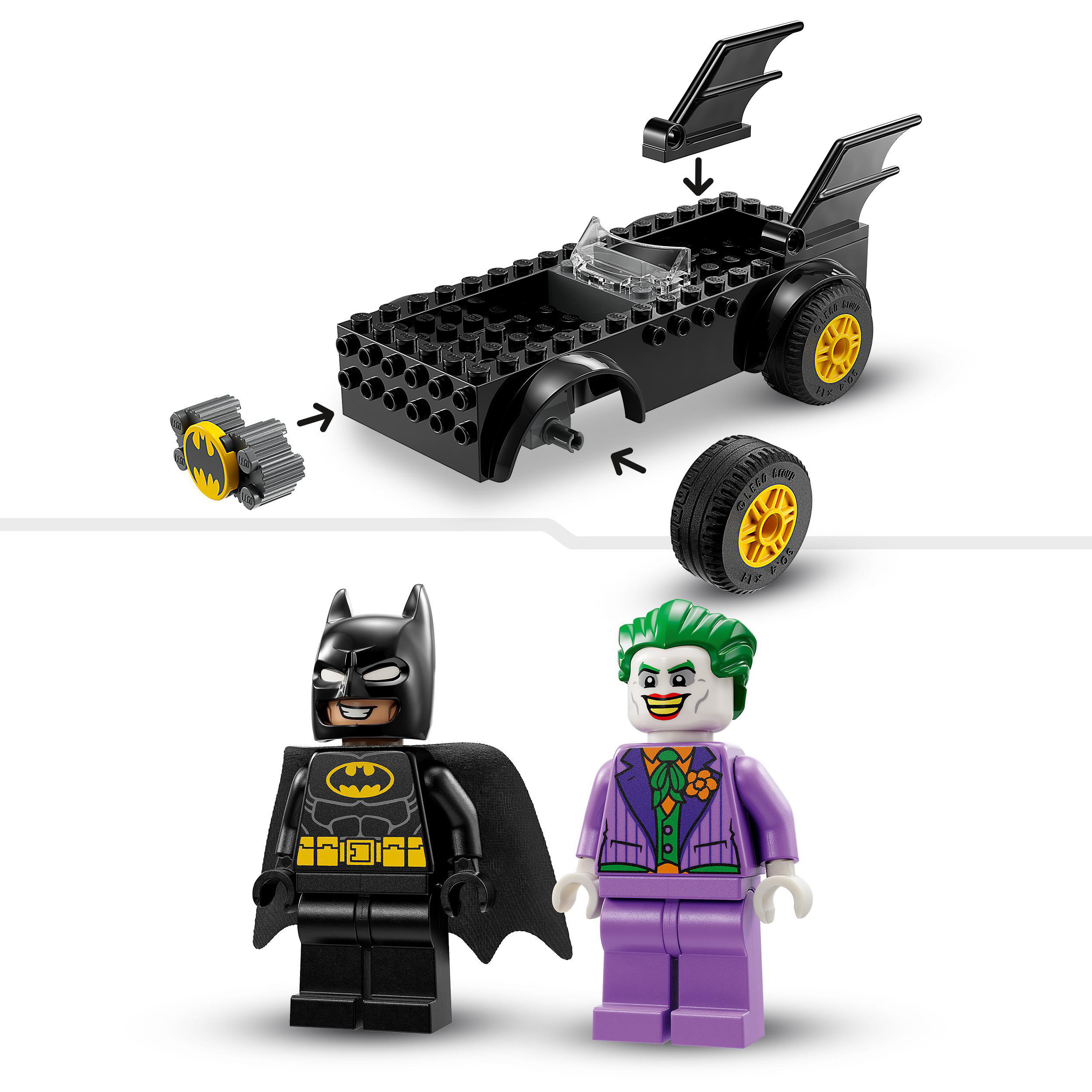 LEGO DC 76264 Verfolgungsjagd im Batman Mehrfarbig Bausatz, Joker vs. Batmobile