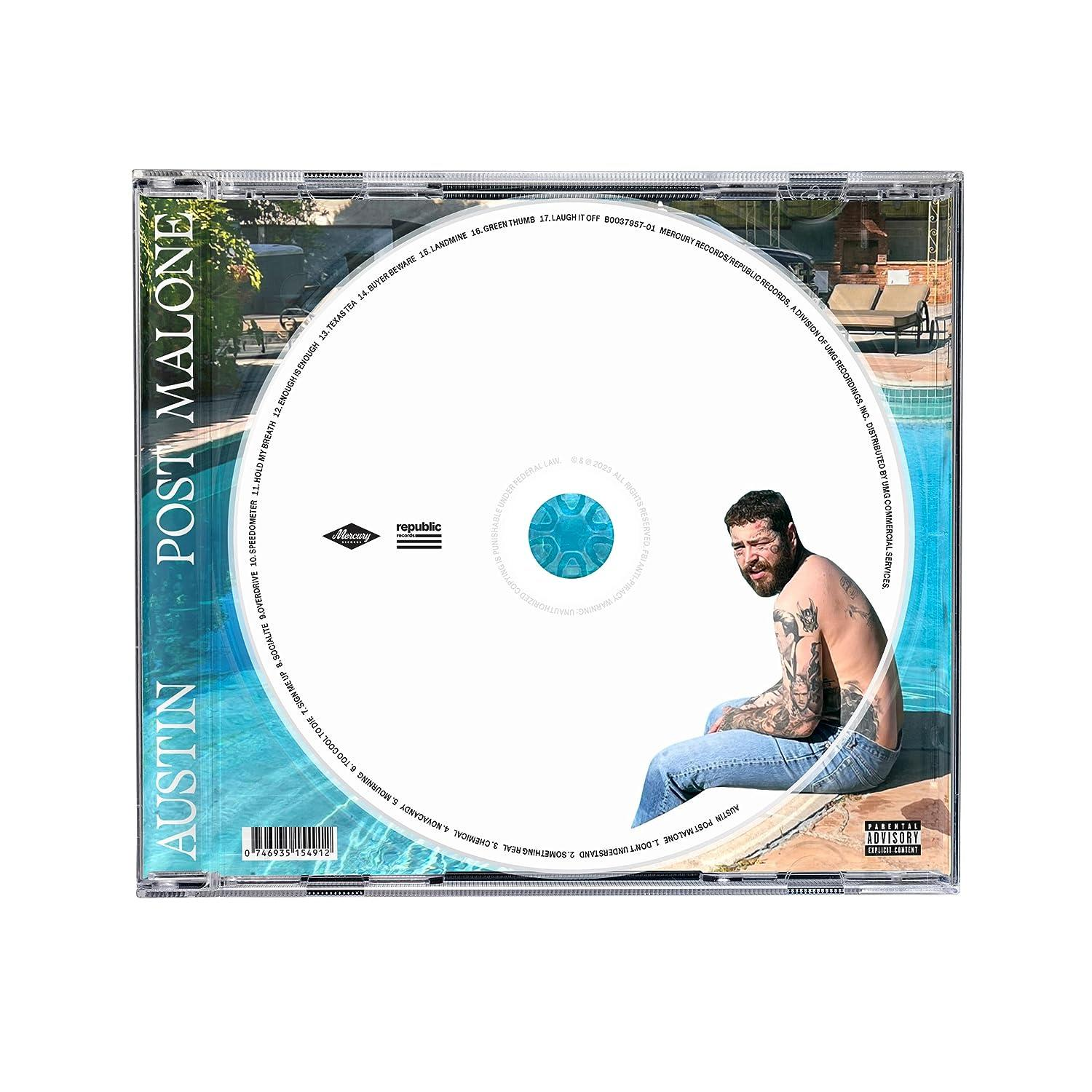 CD-Cover mit Post Malone, Pool-Hintergrund.