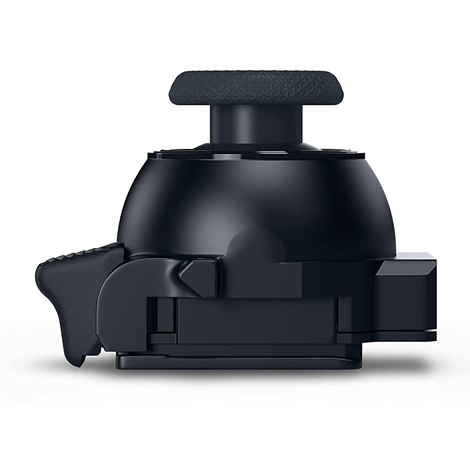 Joystick del controller nero. Ha una parte superiore strutturata e un pulsante laterale.