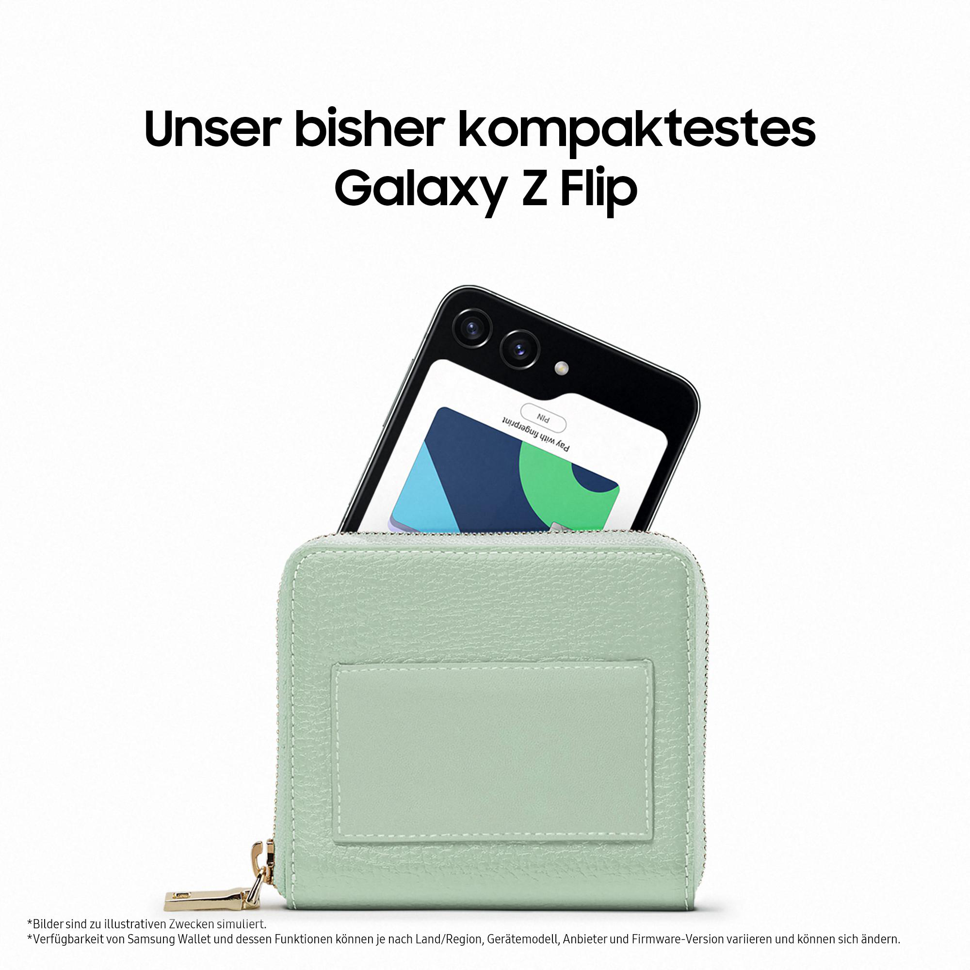 Ein Smartphone in einer grünen Geldbörse, mit deutschem Text darüber.