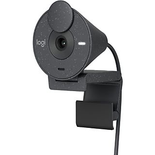 Webcam - Logitech Brio 300, Full HD, Micrófono con reducción de ruido, USB-C, Corrección de luz, Windows, Mac, Obturador de privacidad, Negro